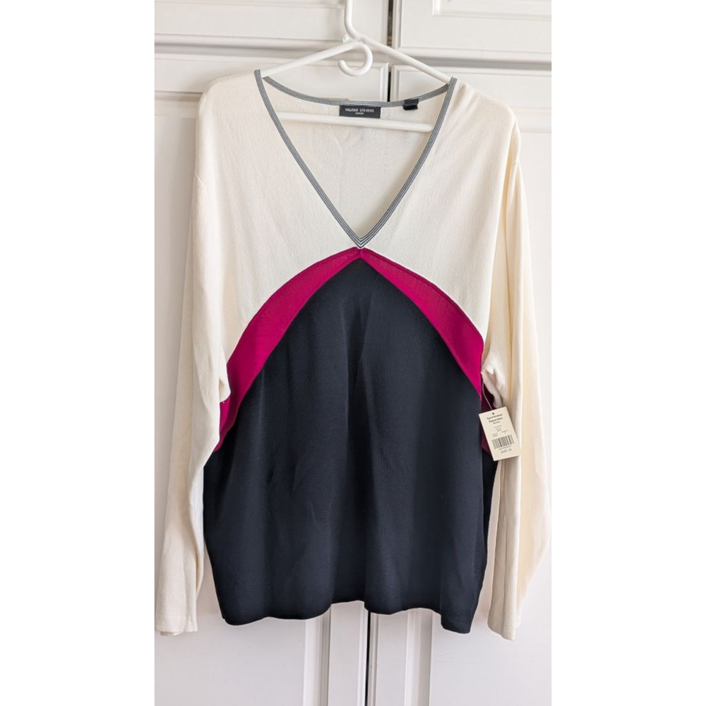 Women's Valerie Stevens V-Neck Sweater 3X Black White Magenta